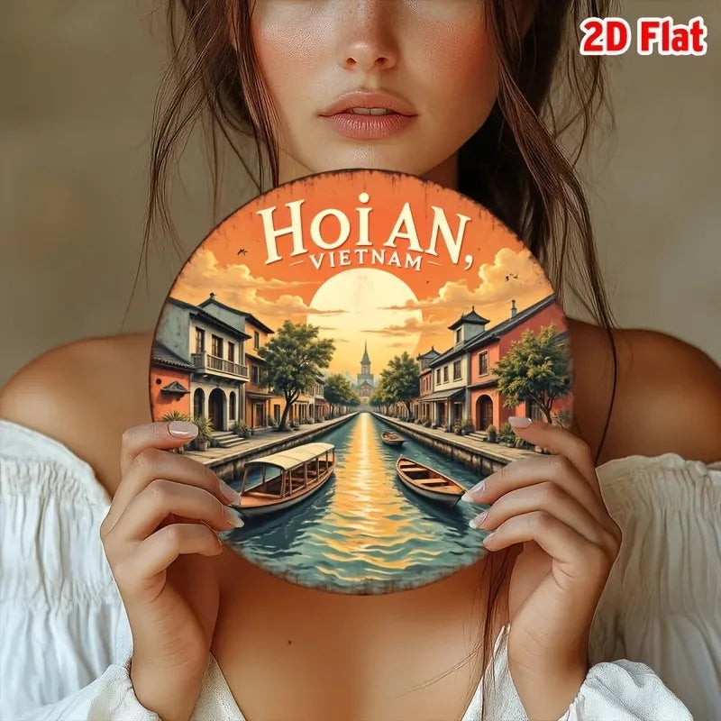 Wall Art - Scenic Hoi An Vietnam Landscape with Traditional Boats &Vibrant Architecture, Wall-Mounted Home Decor for Living Room