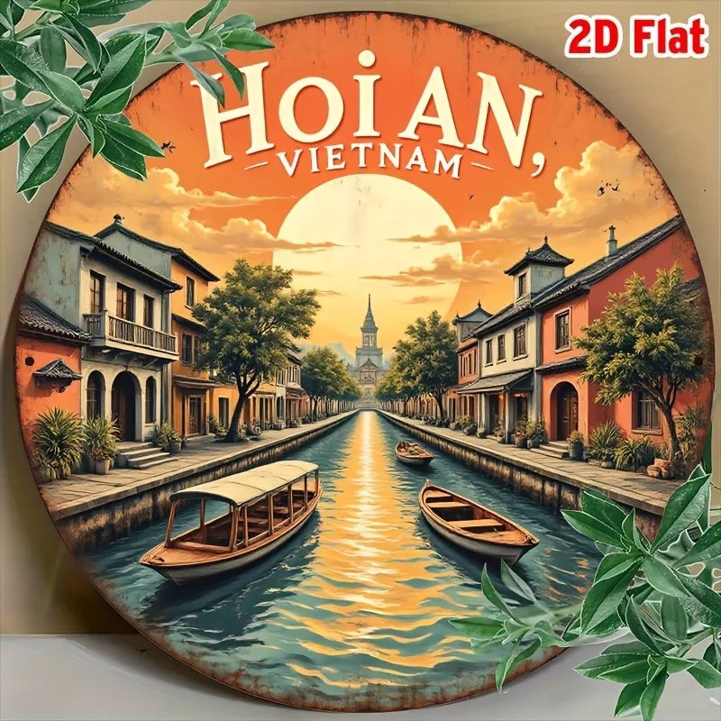Wall Art - Scenic Hoi An Vietnam Landscape with Traditional Boats &Vibrant Architecture, Wall-Mounted Home Decor for Living Room