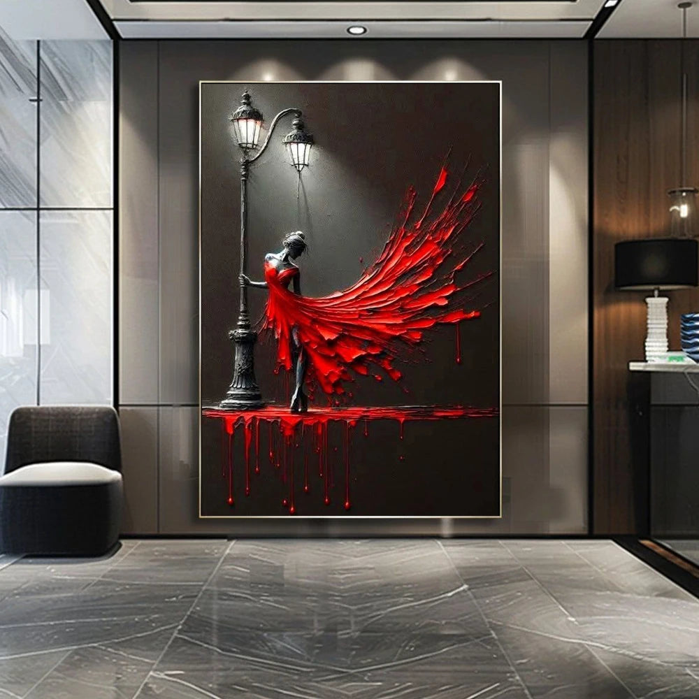 Abstract Wall Art Woman Dancing Under The Streetlight Poster Print For Office Living Room Home Decor Modern Canvas Painting G
