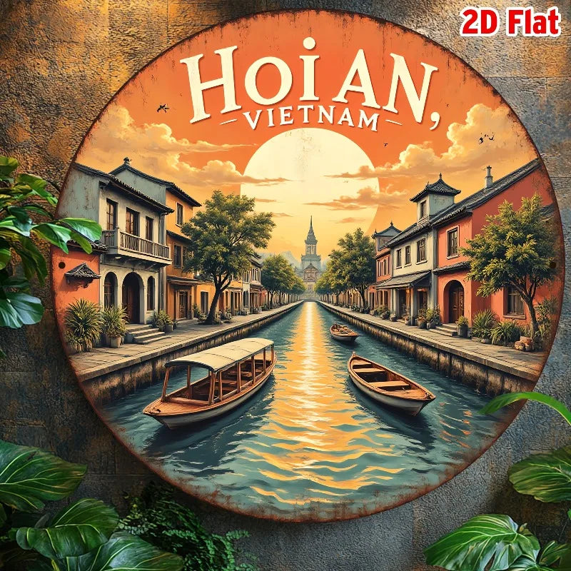 Wall Art - Scenic Hoi An Vietnam Landscape with Traditional Boats &Vibrant Architecture, Wall-Mounted Home Decor for Living Room