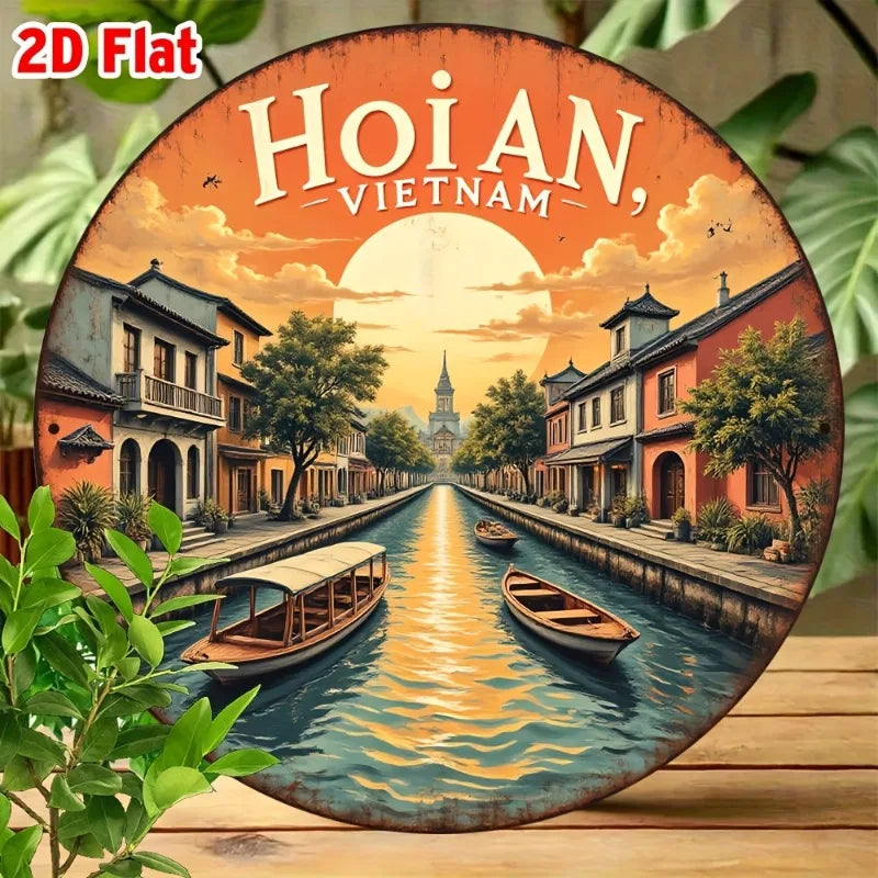 Wall Art - Scenic Hoi An Vietnam Landscape with Traditional Boats &Vibrant Architecture, Wall-Mounted Home Decor for Living Room